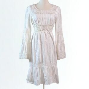 Michael Kors Broderie Anglaise White Cotton Crochet Lace Midi Dress Romantic